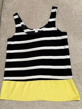 Bar ||| Black & White Striped Tank with Yellow Band Hem